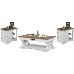 Americana Modern Cotton Cocktail Table with 2 Chairside Tables