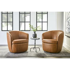 Barolo Vintage Caramel 100% Italian Leather Swivel Club Chair Two Pack