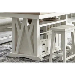 Americana Modern Dining Island Counter Height Table with 6 upholstered chairs