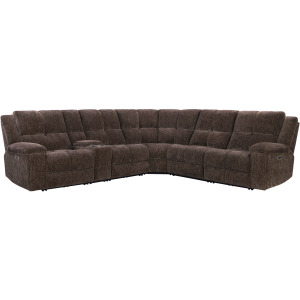 Bronco Plush Umber 6 Piece Modular Zero Gravity Power Reclining Sectional with Power Adjustable Headrests
