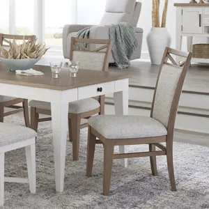 Americana Modern Dining 48 inch Round Extendable Dining Table and 4 Upholstered Chairs