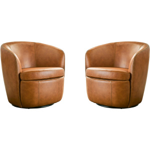 Barolo Vintage Caramel 100% Italian Leather Swivel Club Chair Two Pack