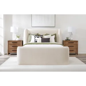 Shiloh White Mocha Queen Wingback Upholstered Bed