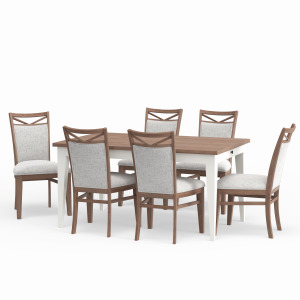 Americana Modern Dining Rectangular Extendable Dining Table with 6 Upholstered Dining Chairs