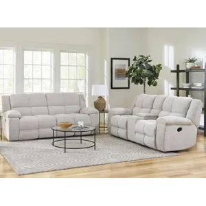 Buster Opal Taupe Manual Reclining Sofa and Loveseat