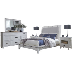Americana Modern Bedroom King Platform Bed 2 Nightstands and Dresser with Mirror