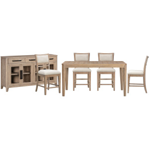 Breckenridge Dining 72 Inch Rectangular Counter Table with 4 Upholstered Stools and Buffet Server