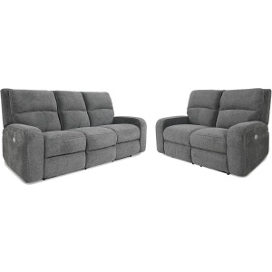 Polaris Bizmark Grey Power Reclining Sofa and Loveseat
