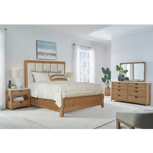 Escape Bedroom Queen Panel Bed 2 Nightstands and Dresser with Mirror