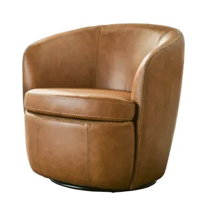 Barolo Vintage Caramel 100% Italian Leather Swivel Club Chair Two Pack