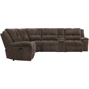 Bronco Plush Umber 6 Piece Modular Manual Reclining Sectional