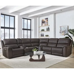 Easton Steamboat Brown 6 Piece Zero Gravity Power Reclining Sectional with Power Adjustable Headrest
