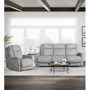 Linus Hudson Grey Power Reclining Sofa and Recliner