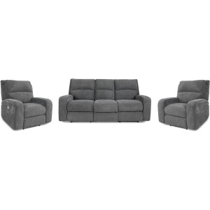 Polaris Bizmark Grey Power Reclining Sofa and Two Recliners