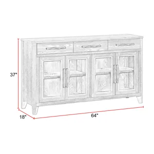 Breckenridge Dining 72 Inch Rectangular Counter Table with 4 Upholstered Stools and Buffet Server