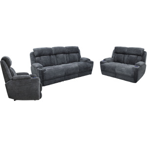 Dalton Lucky Charcoal Power Reclining Sofa Loveseat and Recliner