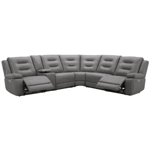 Caldwell Tahoe Fog 6 Piece Modular Power Reclining Sectional with Power Adjustable Headrests