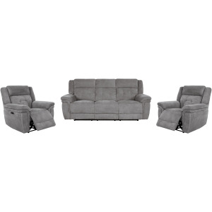 Richland Bristol Grey Power Reclining Sofa and Two Recliners