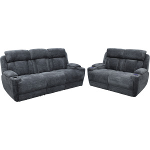Dalton Lucky Charcoal Power Reclining Sofa and Loveseat