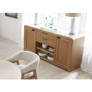 Escape Dining 54 Inch Round Table with Buffet Server and 4 Barrel Chairs