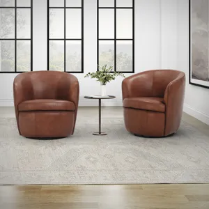 Barolo Vintage Whiskey 100% Italian Leather Swivel Club Chair Two Pack