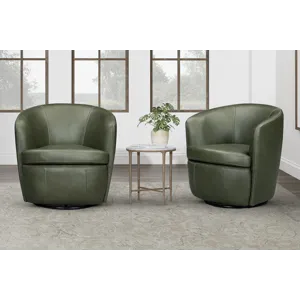 Barolo Lyric Sage 100% Italian Leather Swivel Club Chair Two Pack