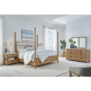 Escape Bedroom Queen Poster Bed 2 Nightstands and Dresser with Mirror