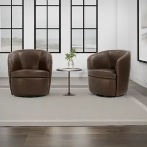 Barolo Vintage Brown 100% Italian Leather Swivel Club Chair Two Pack