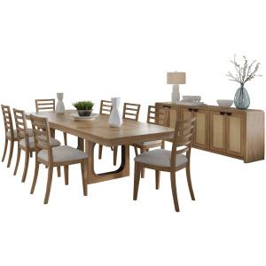 Escape Dining 84 Inch Rectangular Extendable Table with Console and 8 Ladderback Chairs