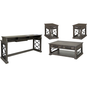 Sundance Smokey Grey Cocktail Table with 2 Chairside Tables and Console Table