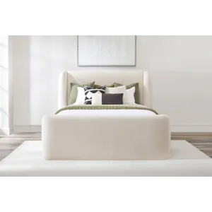 Shiloh White Mocha Queen Wingback Upholstered Bed