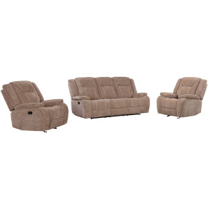 Bruno Plush Tobacco Manual Sofa and 2 Recliners