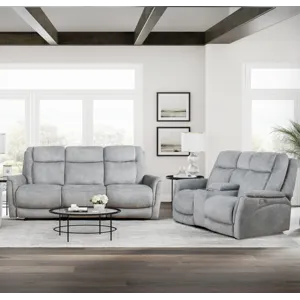 Linus Hudson Grey Power Reclining Sofa and Loveseat