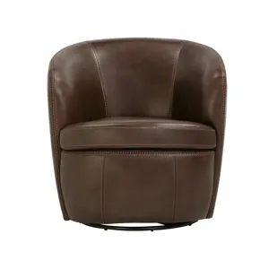 Barolo Vintage Brown 100% Italian Leather Swivel Club Chair Two Pack