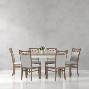 Americana Modern Dining Rectangular Extendable Dining Table with 6 Upholstered Dining Chairs