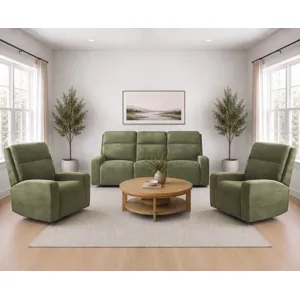 Traxton Jasper Moss Power Zero Gravity Sofa and 2 Recliners