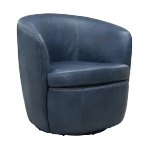 Barolo Vintage Navy 100% Italian Leather Swivel Club Chair Two Pack