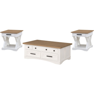 Americana Modern Cotton Lift Top Cocktail Table with 2 End Tables