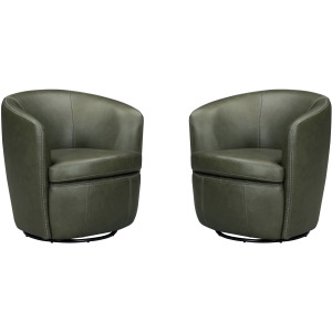 Barolo Lyric Sage 100% Italian Leather Swivel Club Chair Two Pack