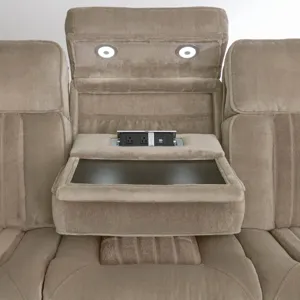 Equinox Mushroom Power Reclining Sofa with Drop Down Table