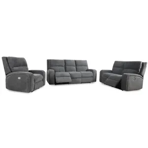 Polaris Bizmark Grey Power Reclining Sofa Loveseat and Recliner