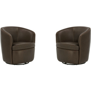 Barolo Vintage Brown 100% Italian Leather Swivel Club Chair Two Pack