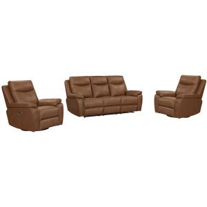 Veracruz Vintage Tan Zero Gravity Power Reclining Sofa and and Two Recliners