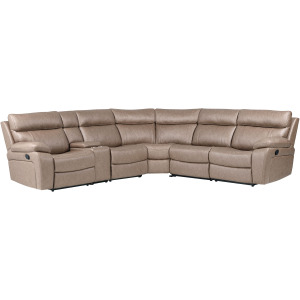 Theon Stokes Toffee 6 Piece Modular Manual Reclining Sectional and Entertainment Console