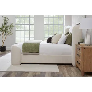 Shiloh White Mocha Queen Wingback Upholstered Bed