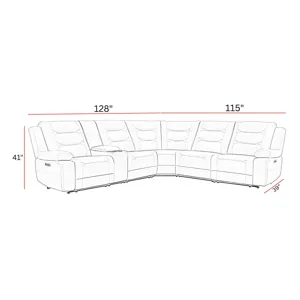 Caldwell Tahoe Fog 6 Piece Modular Power Reclining Sectional with Power Adjustable Headrests