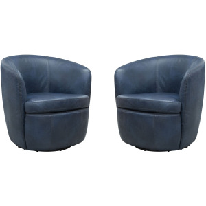 Barolo Vintage Navy 100% Italian Leather Swivel Club Chair Two Pack