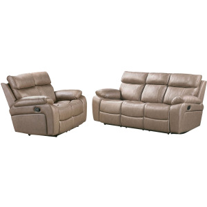Theon Stokes Toffee Manual Reclining Sofa and Loveseat