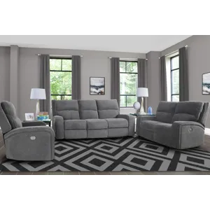 Polaris Bizmark Grey Power Reclining Sofa Loveseat and Recliner
