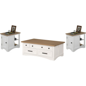 Americana Modern Cotton Lift Top Cocktail Table with 2 Chairside Tables